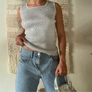 Y2K Silver Sequin Top